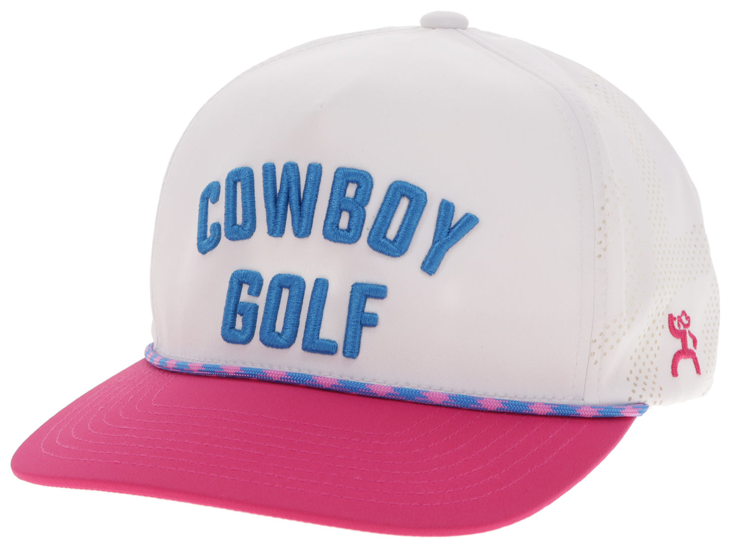 Cowboy, White 5-Panel Trucker with Blue Stitching